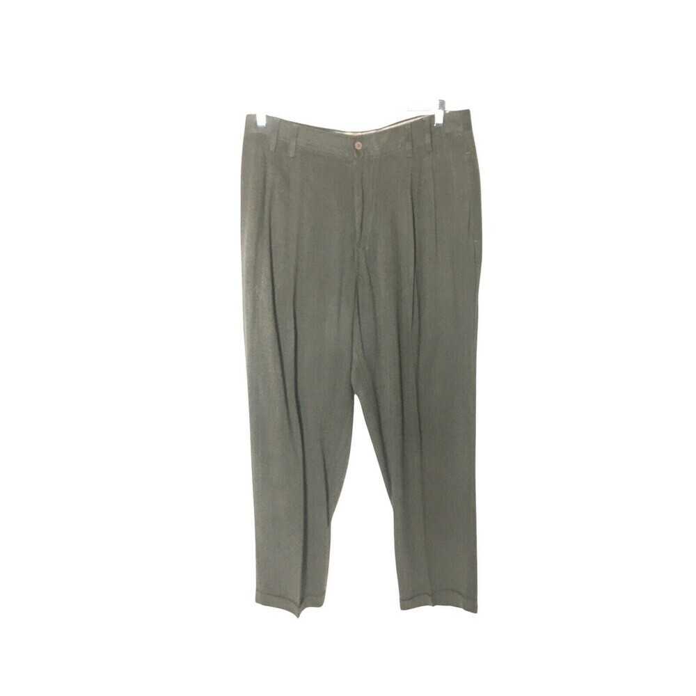 Tommy Bahama Pants Men's Size 36 Grayish Green 100% Silk Tapered Leg
